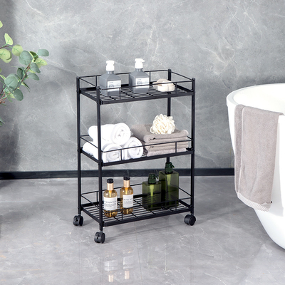 Αγορά 3 βαθμίδα Rolling Utility Cart με τροχούς Πολυλειτουργικό μεταλλικό αποθηκευτικό καρότσι οργανωτής Ρυθμίσιμο καρότσι με λαβή ηλεκτρονική κατασκευή