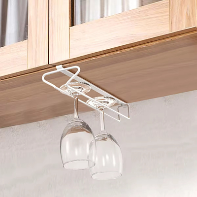Κεφτέρι κάτω από το ντουλάπι Διπλή σειρά Racks Stemware χωρίς τρύπηση Μεταλλικό κρασί γυαλί Αποθήκευση Cup Οργανωτής